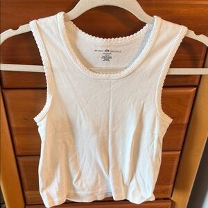 Brandy Melville White Lace-Trim Tank Top